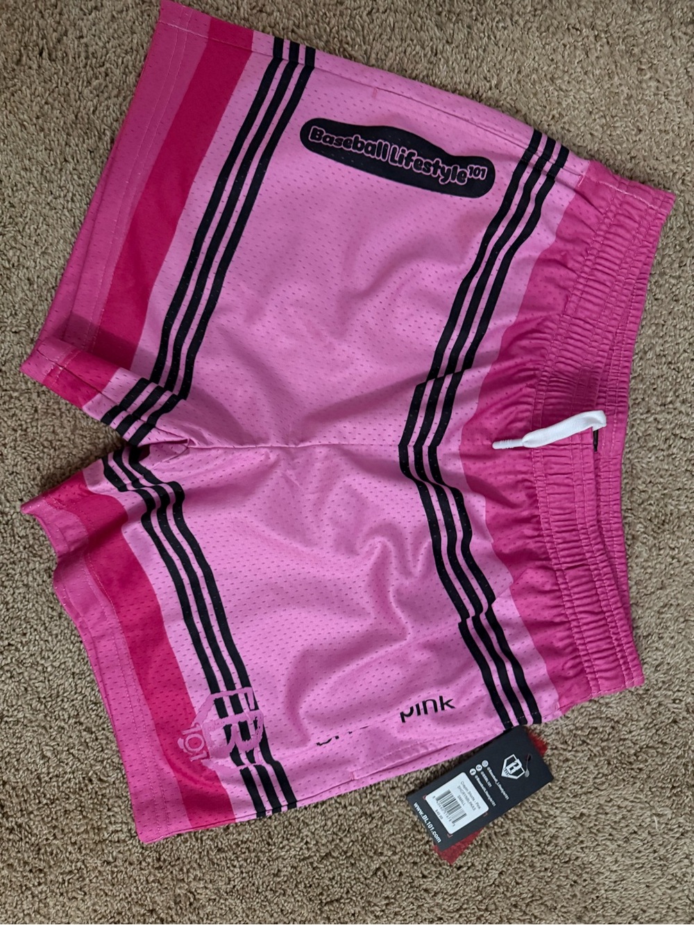 BaseballLifestyle® Men’s Pink Athletic Mesh Shorts with Black Stripe